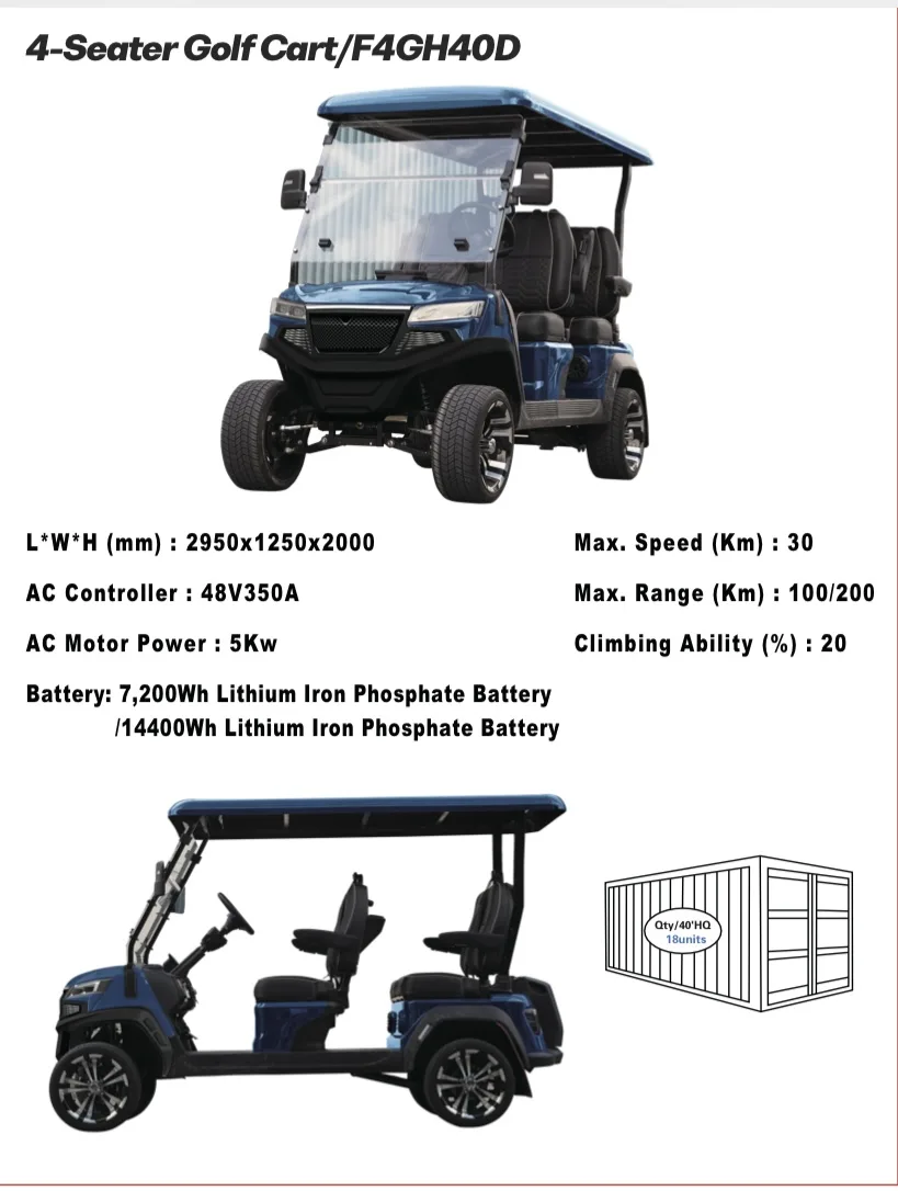 Carrinho de golfe elétrico F4GH40D — 4 lugares