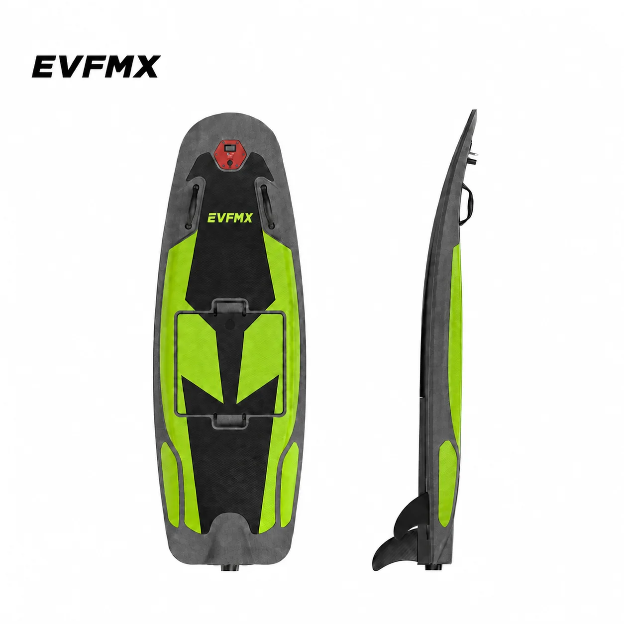 Prancha de surf elétrica EVFMX Rider H1 em vista superior e lateral