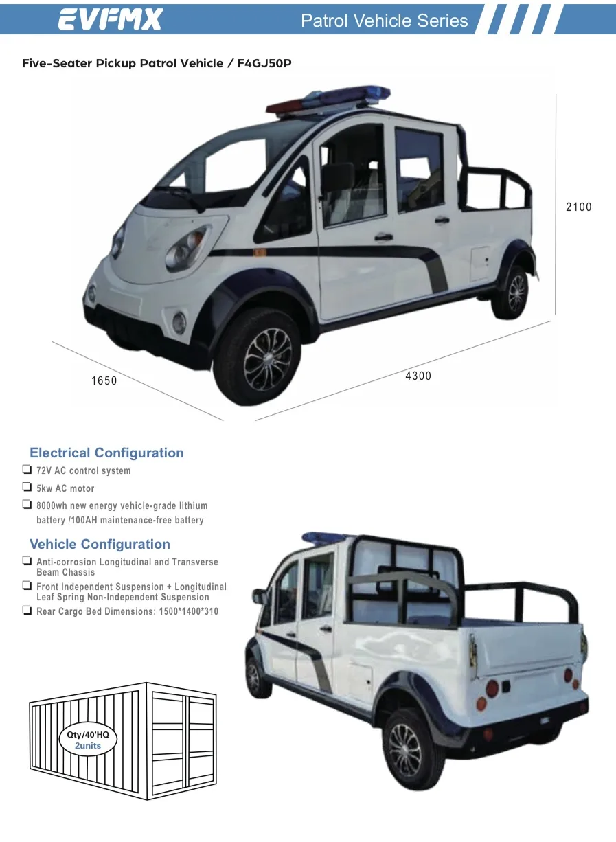 Veículo elétrico de patrulha com caçamba F4GJ50P
